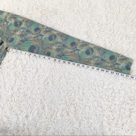 AUTOMATIC Peacock Print Leggings Green & Gold High Waist Tights size XS - Picture 6 of 9